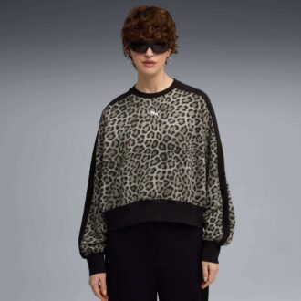 T7 Leopard Luxe Dame Sweatshirt med Dyreprint og Rund Hals
