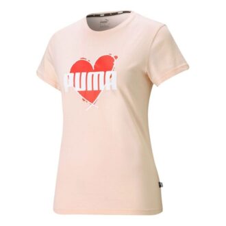 (WMNS) Hjerte T-shirt Kærlighedsprint Logo Sport Rund Hals Kortærmet Pink Rød