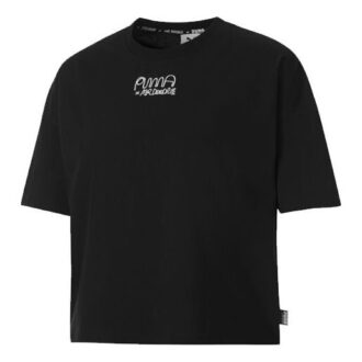 (WMNS) x MR DOODLE Løs T-shirt med Crossover Graffiti og Stort Logo Kortærmet Sort