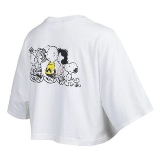 (WMNS) x PEANUTS Broderet Logo Rund Hals Kort Løstsiddende Kortærmet Hvid